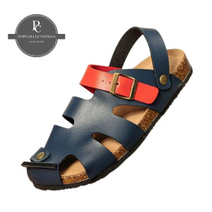 BLUE RED BUCKLE CORK SANDALS