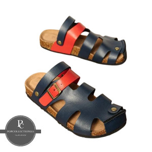 BLUE RED BUCKLE CORK SANDALS